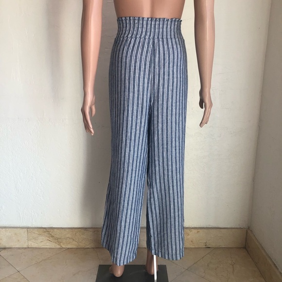 Land’ n Sea Blue/White Striped Elastic Linen Blend Casual Pants Women’s Size L - Picture 2 of 16